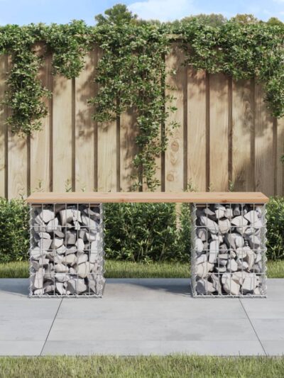 Bancă de grădină, design gabion, 103x31x42 cm, lemn masiv pin - Banci de gradina - Decoo