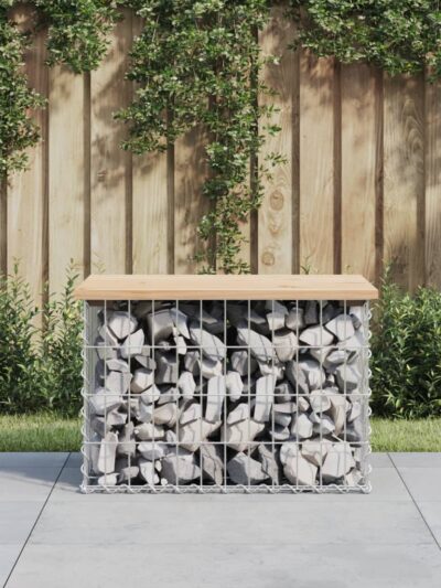 Bancă de grădină, design gabion, 63x44x42 cm, lemn masiv de pin - Banci de gradina - Decoo