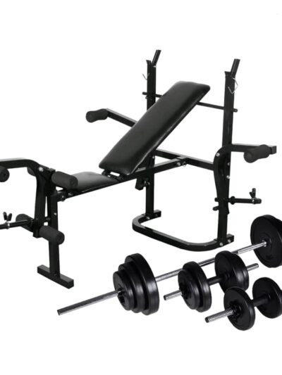 Bancă fitness cu rastel greutăți, set haltere/gantere, 30,5 kg - Aparate fitness - Decoo