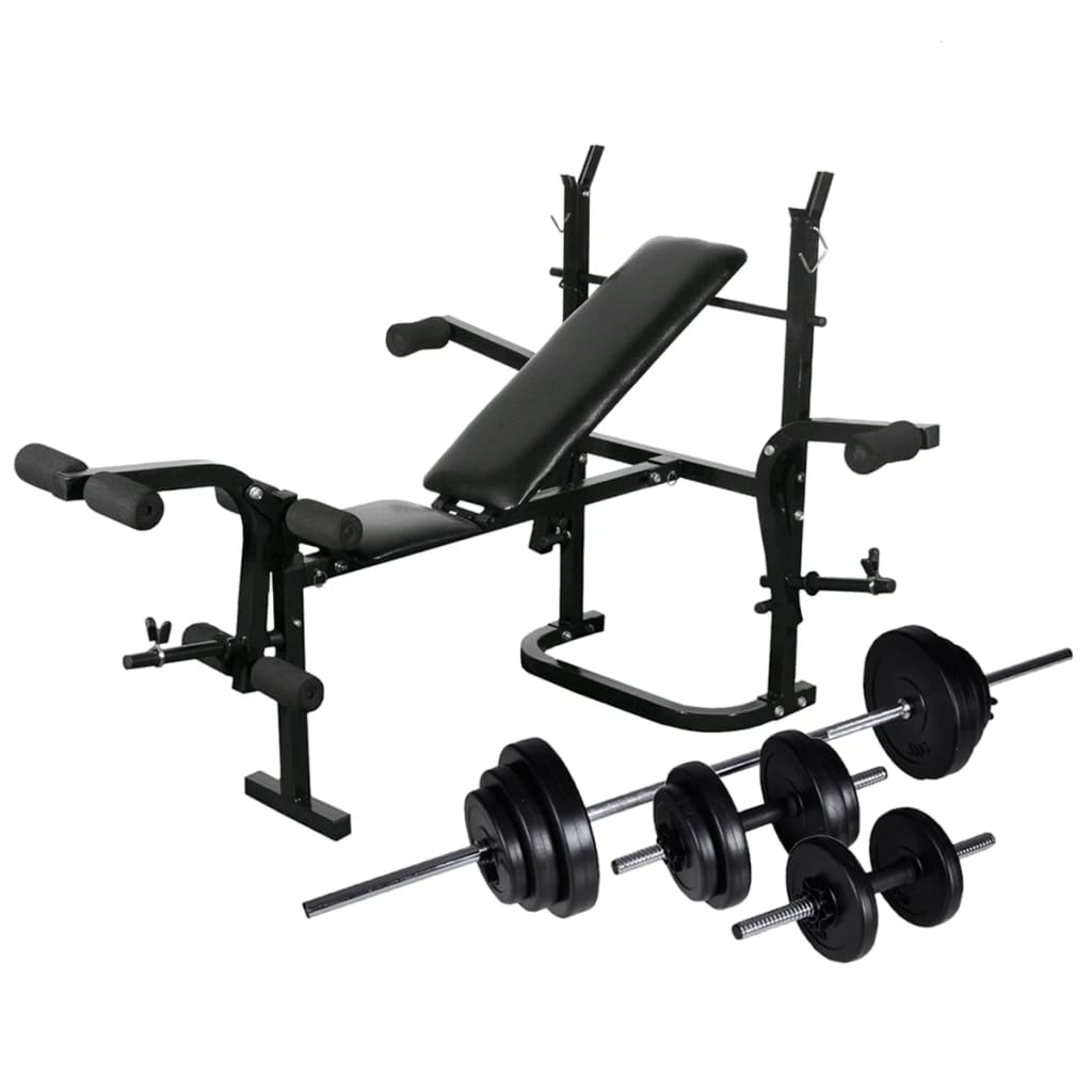 Bancă fitness cu rastel greutăți, set haltere/gantere, 30,5 kg - Aparate fitness - Decoo