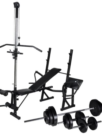 Bancă fitness cu rastel greutăți, set haltere/gantere, 30,5kg - Aparate fitness - Decoo