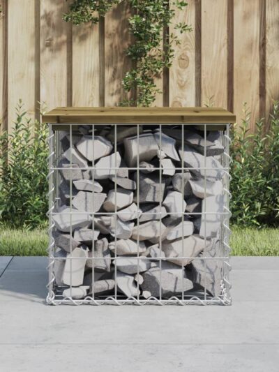 Bancă grădină, design gabion, 43x44x42 cm, lemn pin impregnat - Banci de gradina - Decoo