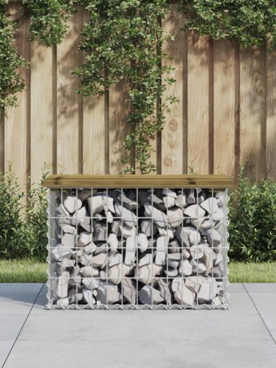 Bancă grădină, design gabion, 63x31,5x42 cm, lemn pin impregnat - Banci de gradina - Decoo