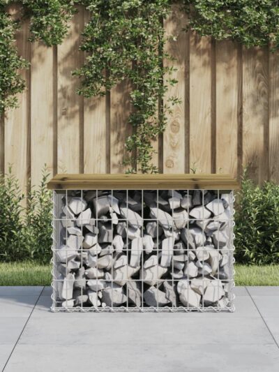 Bancă grădină, design gabion, 63x44x42 cm, lemn pin impregnat - Banci de gradina - Decoo