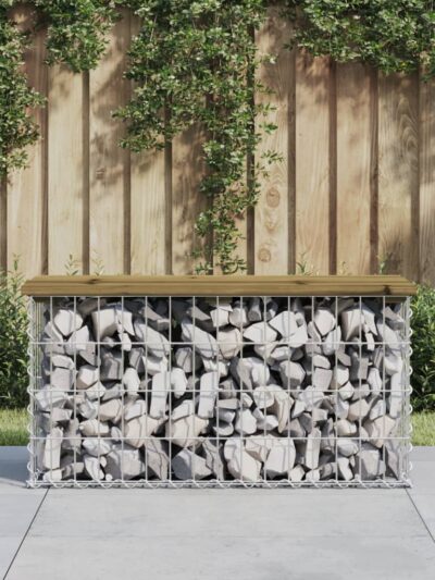 Bancă grădină, design gabion, 83x31,5x42 cm, lemn pin impregnat - Banci de gradina - Decoo