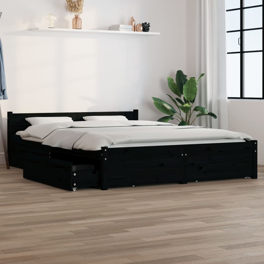 Cadru de pat cu sertare Double 4FT6, negru, 135x190 cm - Casa - Decoo