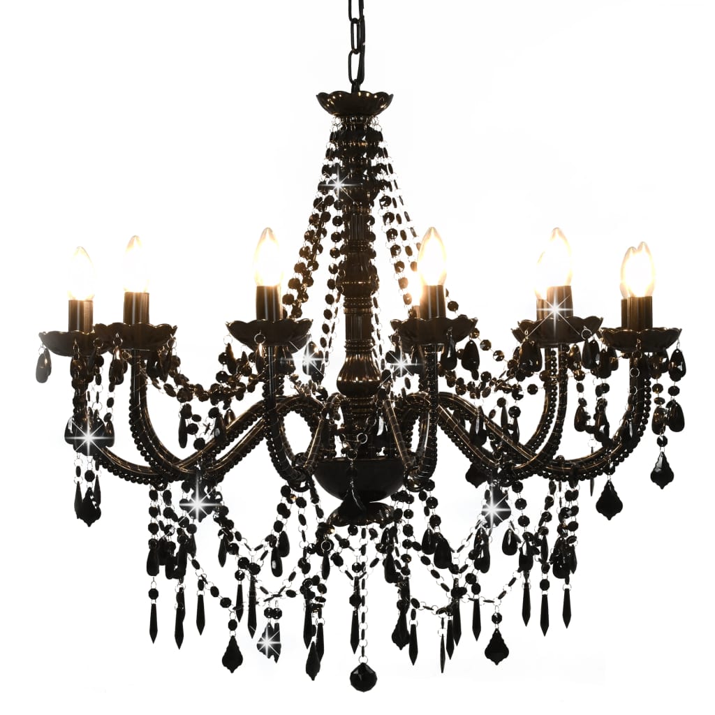 Candelabru cu mărgele, negru, 12 becuri x E14 - Accesorii corpuri de iluminat - Decoo