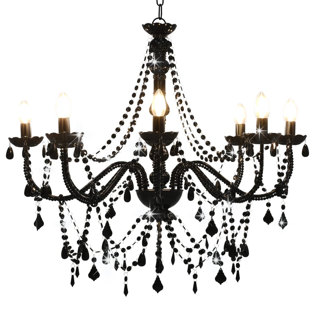 Candelabru cu mărgele, negru, 8 becuri E14 - Accesorii corpuri de iluminat - Decoo