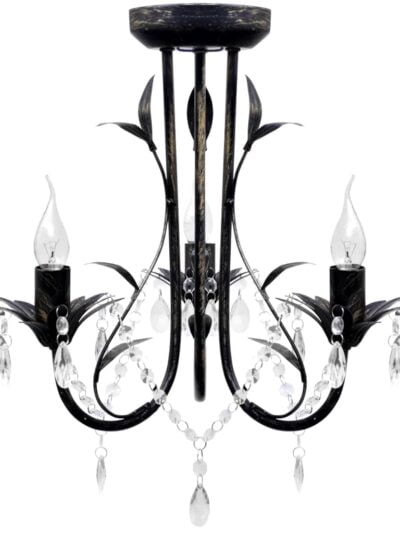 Candelabru metal negru stil Art Nouveau, mărgele cristal, 3xbecuri E14 - Accesorii corpuri de iluminat - Decoo