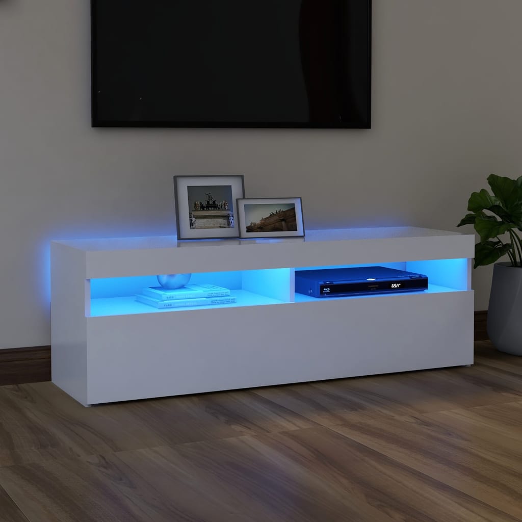 Comodă TV cu lumini LED, alb, 120x35x40 cm - Casa - Decoo