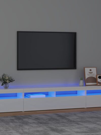 Comodă TV cu lumini LED, alb extralucios, 240x35x40cm - Casa - Decoo