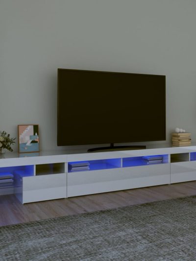 Comodă TV cu lumini LED, alb extralucios, 260x36,5x40cm - Casa - Decoo