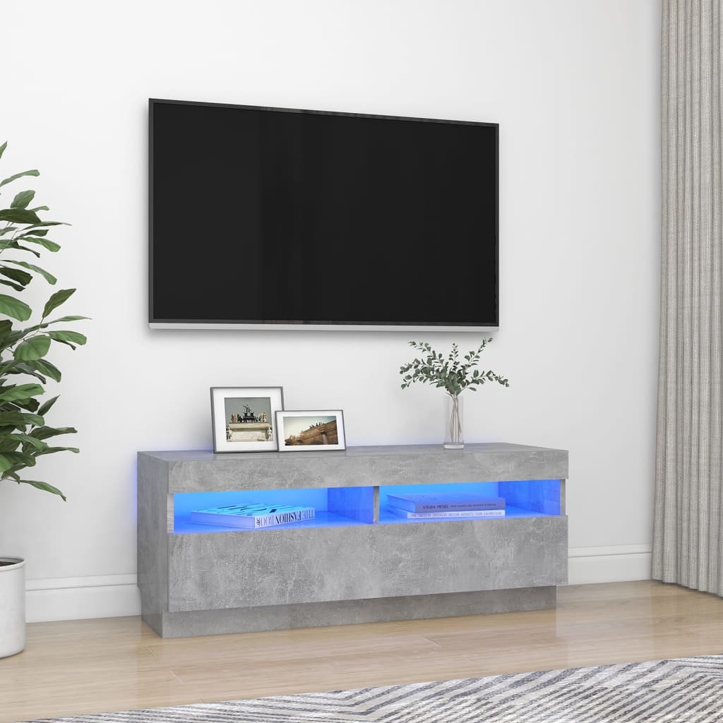 Comodă TV cu lumini LED, gri beton, 100x35x40 cm - Casa - Decoo