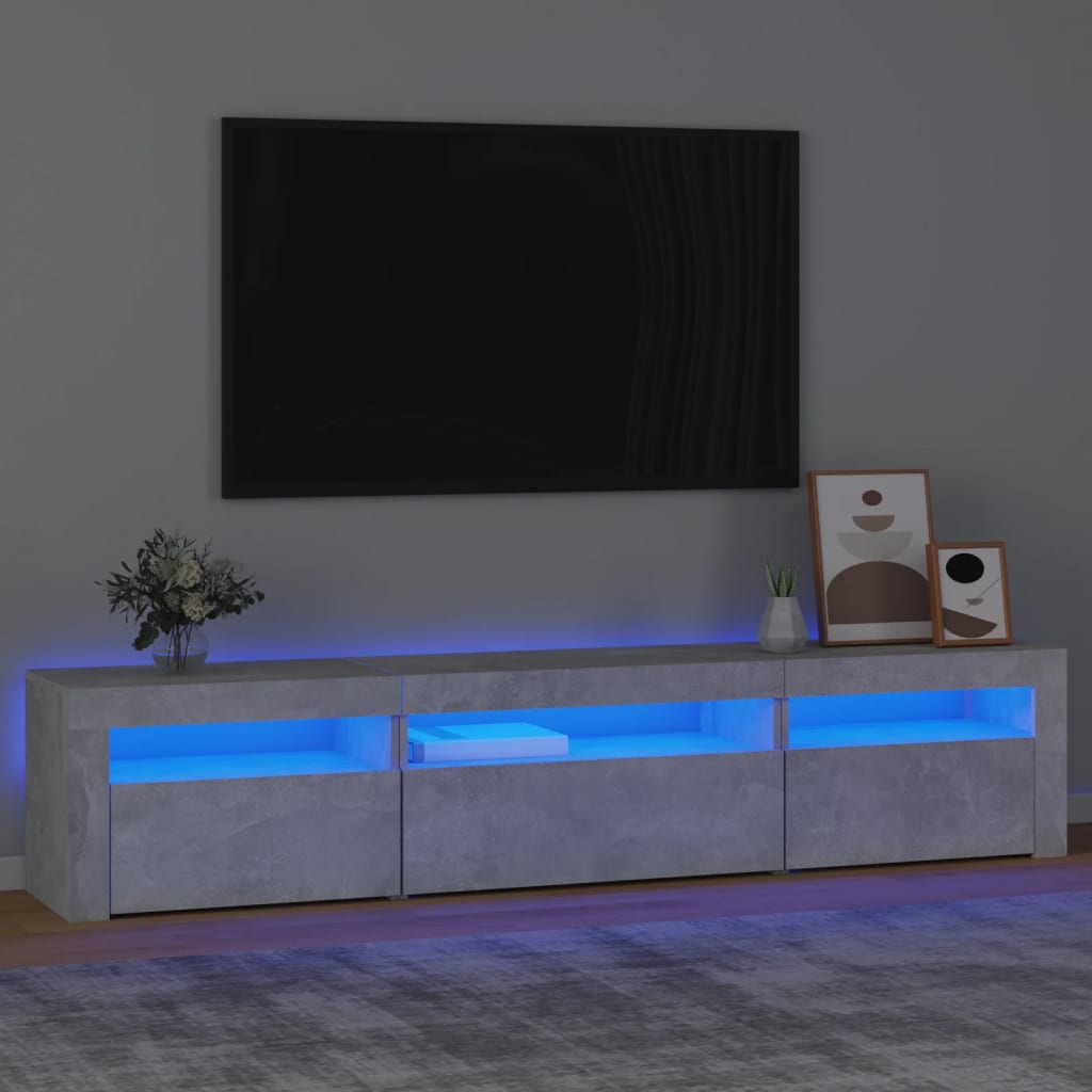 Comodă TV cu lumini LED, gri beton, 195x35x40 cm - Casa - Decoo