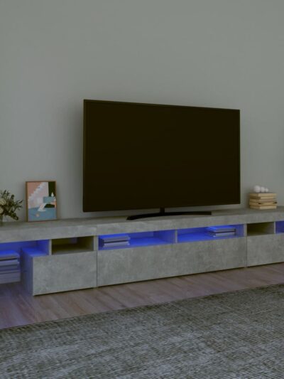 Comodă TV cu lumini LED, gri beton, 260x36,5x40cm - Casa - Decoo