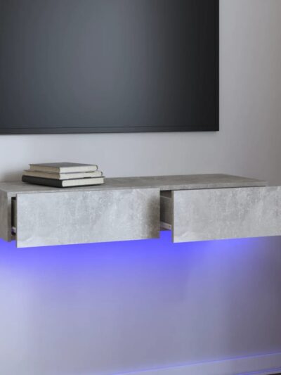 Comodă TV cu lumini LED, gri beton, 90x35x15,5 cm - Casa - Decoo