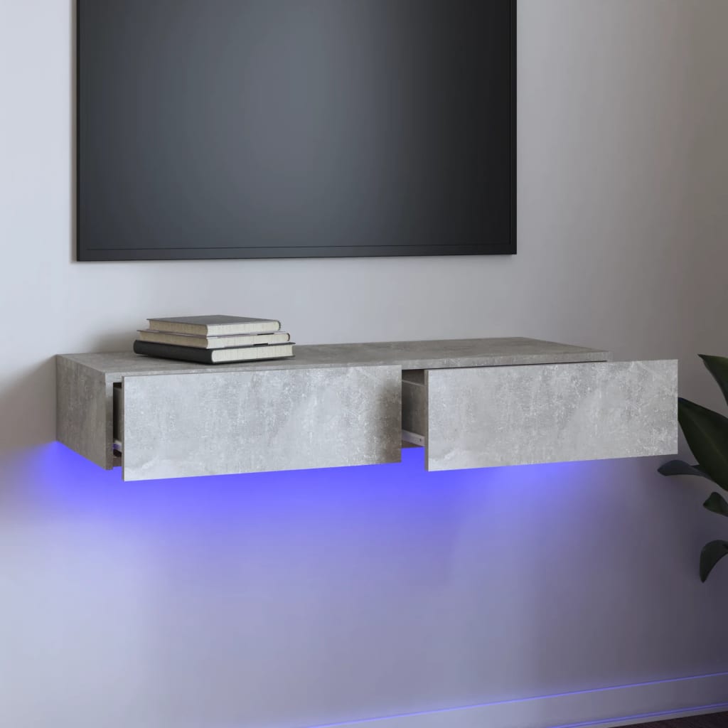 Comodă TV cu lumini LED, gri beton, 90x35x15,5 cm - Casa - Decoo