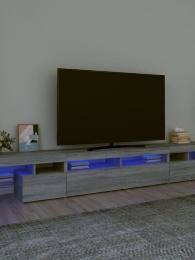 Comodă TV cu lumini LED, gri sonoma, 260x36,5x40cm - Casa - Decoo