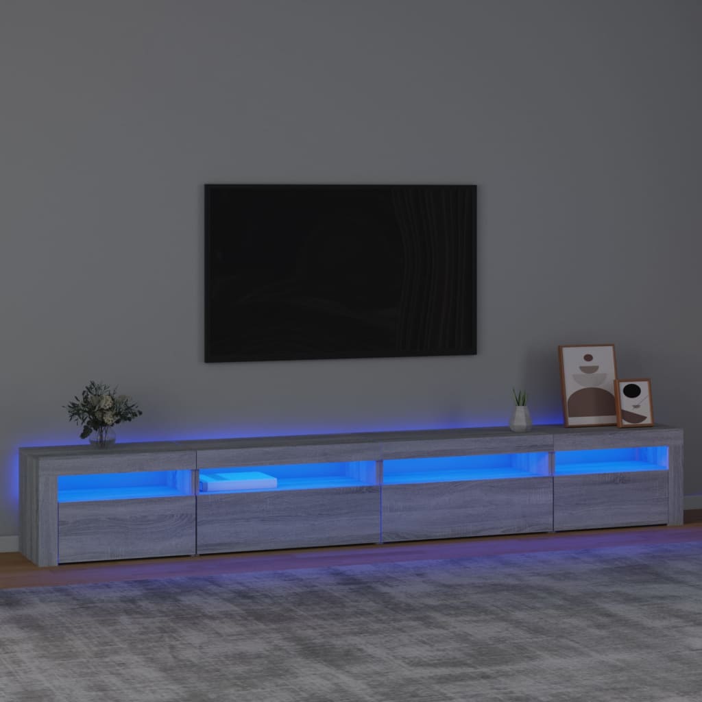 Comodă TV cu lumini LED, gri sonoma, 270x35x40 cm - Casa - Decoo