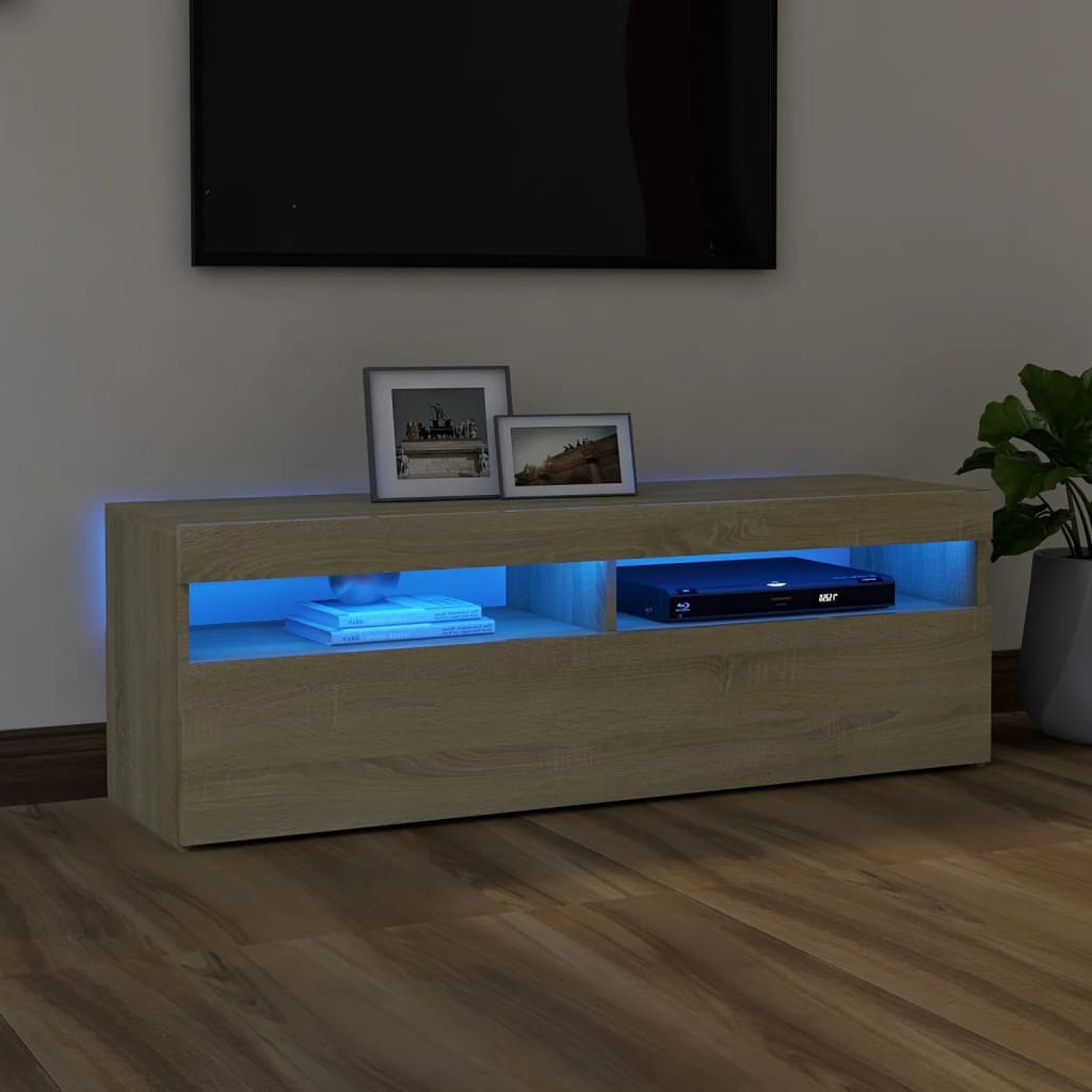 Comodă TV cu lumini LED, stejar Sonoma, 120x35x40 cm - Casa - Decoo