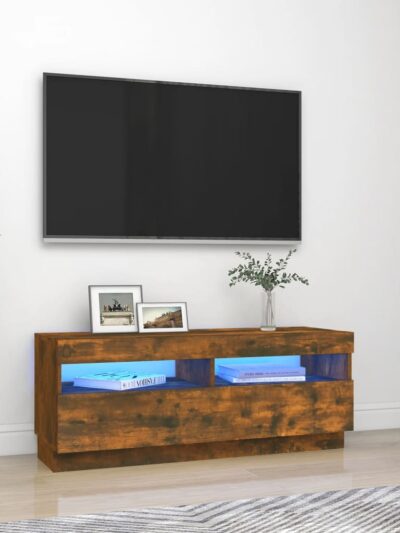 Comodă TV cu lumini LED, stejar fumuriu, 100x35x40 cm - Casa - Decoo