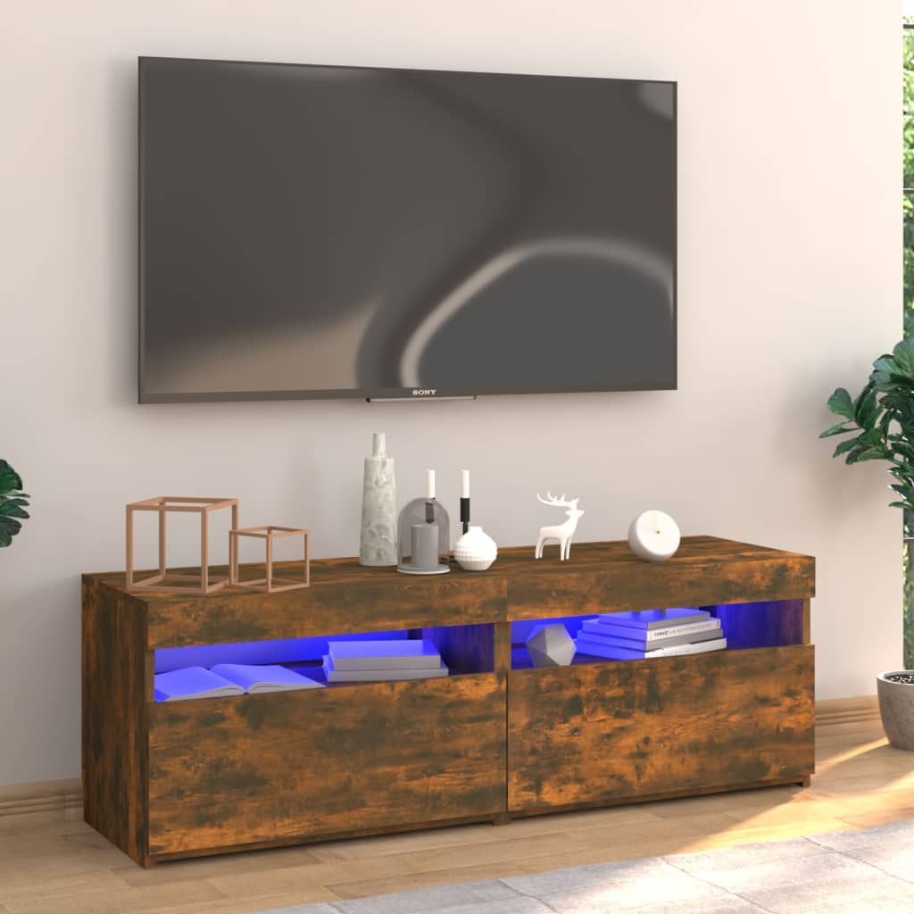 Comodă TV cu lumini LED, stejar fumuriu, 120x35x40 cm - Casa - Decoo