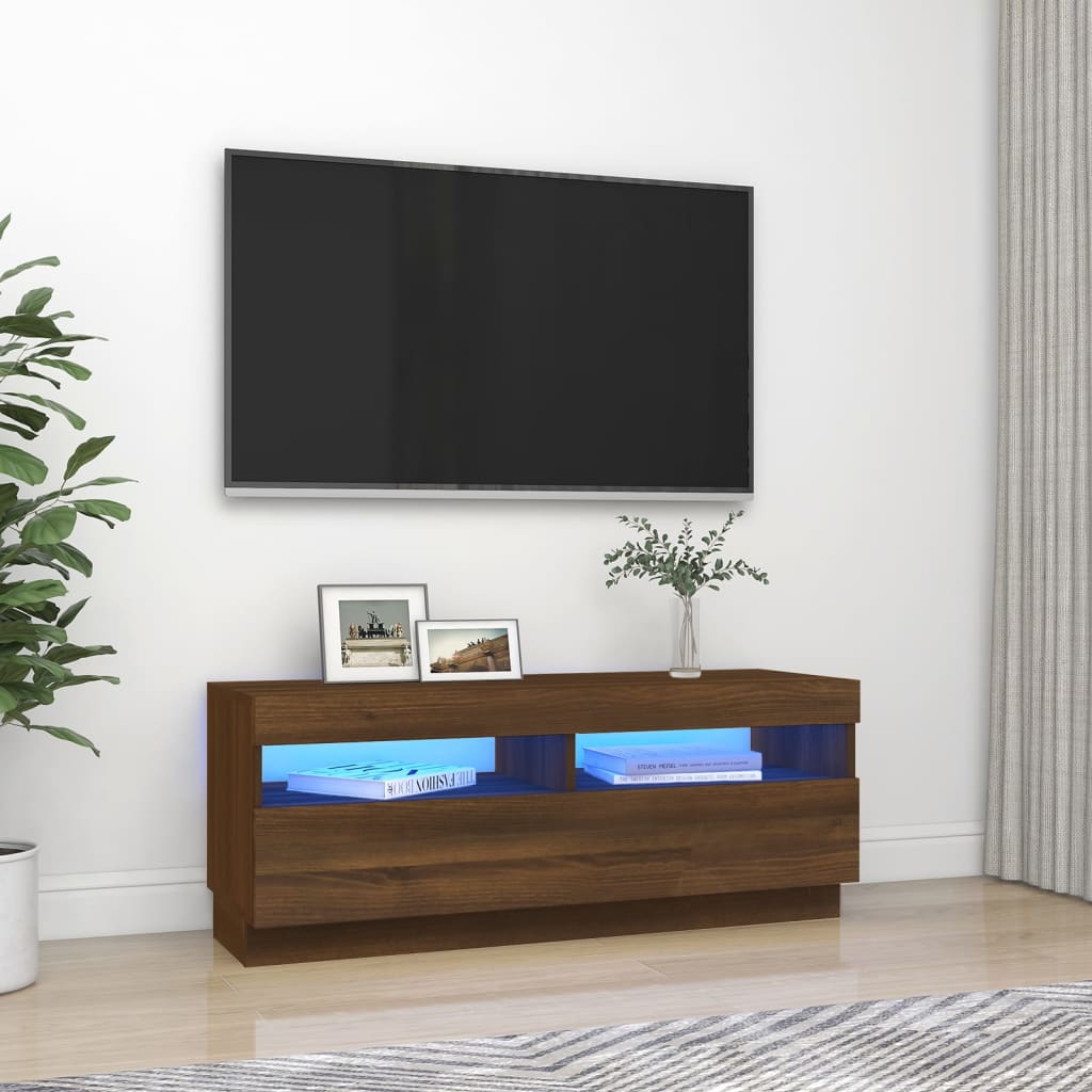 Comodă TV cu lumini LED, stejar maro, 100x35x40 cm - Casa - Decoo