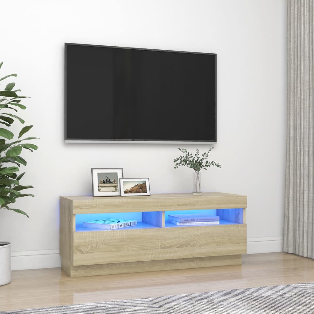 Comodă TV cu lumini LED, stejar sonoma, 100x35x40 cm - Casa - Decoo