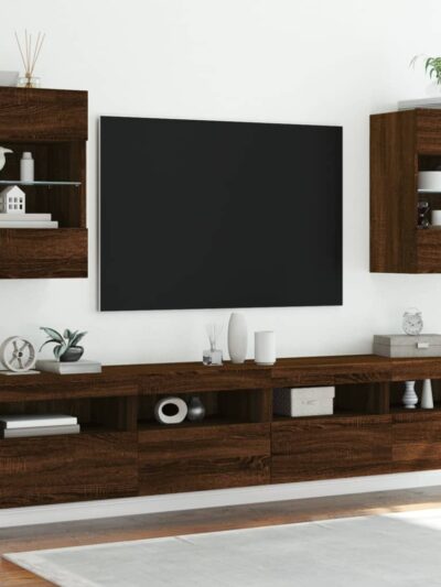 Comodă TV de perete cu LED, 2 buc. stejar maro, 40x30x60,5cm - Casa - Decoo