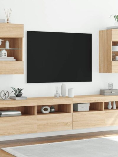 Comodă TV de perete cu LED, 2 buc. stejar sonoma, 40x30x60,5 cm - Casa - Decoo