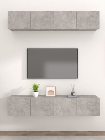 Comode TV, 4 buc., gri beton, 80x30x30 cm, lemn prelucrat - Casa - Decoo