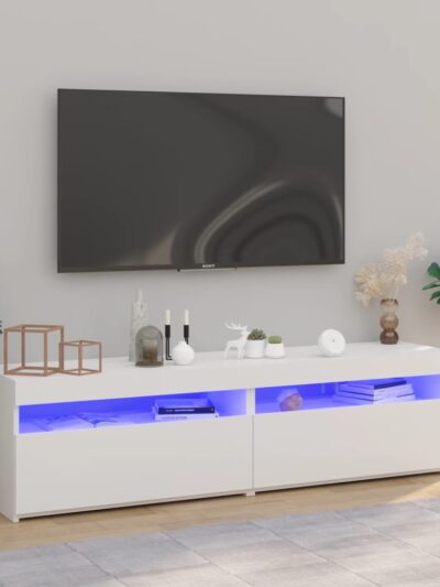 Comode TV cu lumini LED, 2 buc., alb, 75x35x40 cm - Casa - Decoo