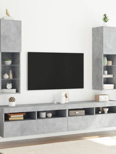 Comode TV cu lumini LED, 2 buc., gri beton, 30,5x30x102 cm - Casa - Decoo