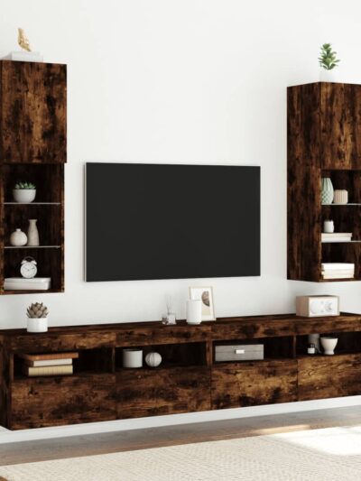 Comode TV cu lumini LED, 2 buc., stejar fumuriu, 30,5x30x102 cm - Casa - Decoo