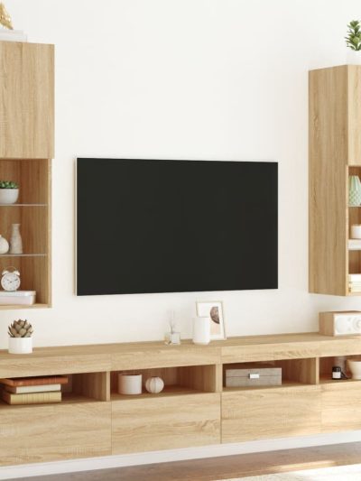 Comode TV cu lumini LED, 2 buc., stejar sonoma, 30,5x30x102 cm - Casa - Decoo