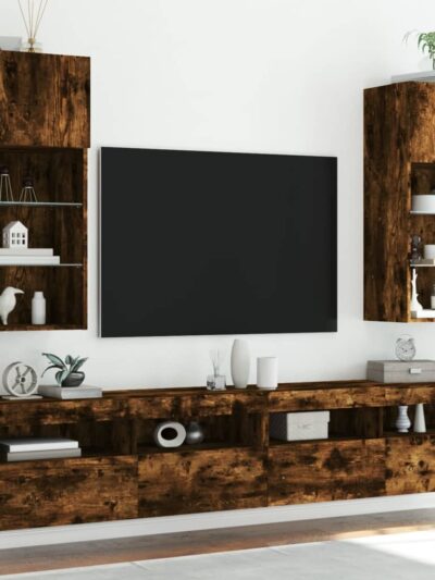 Comode TV cu lumini LED, stejar fumuriu, 40,5x30x90 cm - Casa - Decoo