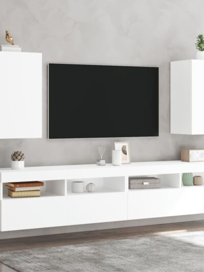 Comode TV de perete, 2 buc., alb, 40,5x30x60 cm, lemn prelucrat - Casa - Decoo