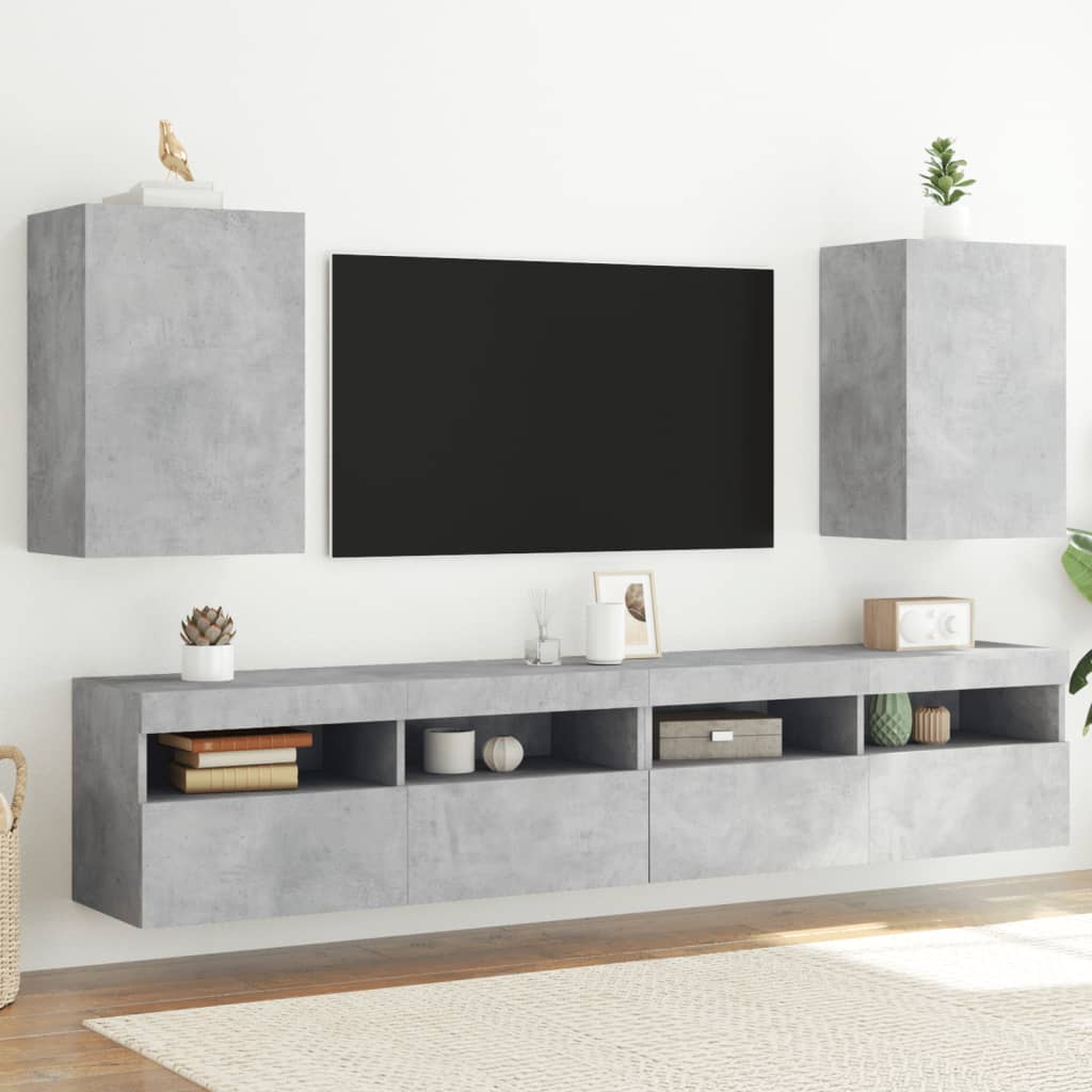 Comode TV de perete, 2 buc. gri beton, 40,5x30x60 cm, lemn - Casa - Decoo