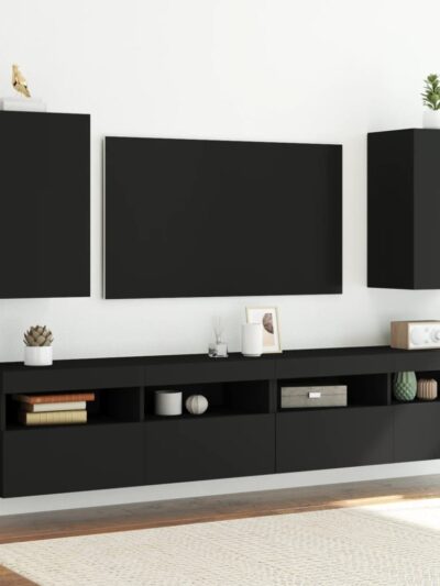 Comode TV de perete, 2 buc. negru, 40,5x30x60 cm lemn prelucrat - Casa - Decoo