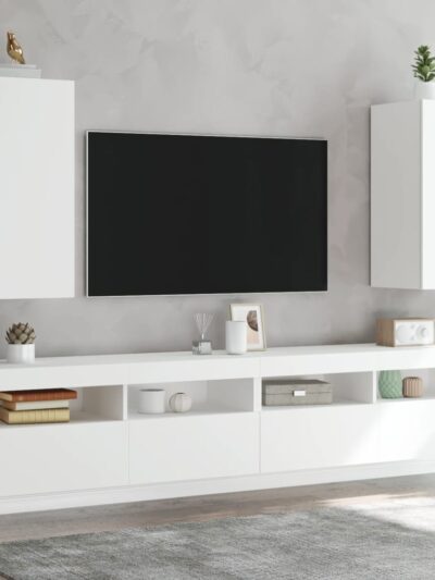 Comode TV de perete cu lumini LED, 2 buc., alb, 30,5x35x70 cm - Casa - Decoo