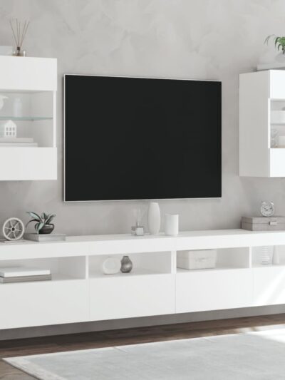 Comode TV de perete cu lumini LED, 2 buc., alb, 40x30x60,5 cm - Casa - Decoo