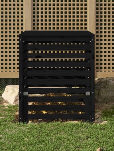 Compostor, negru, 82,5x82,5x99,5 cm, lemn masiv de pin - Accesorii si unelte de gradina - Decoo