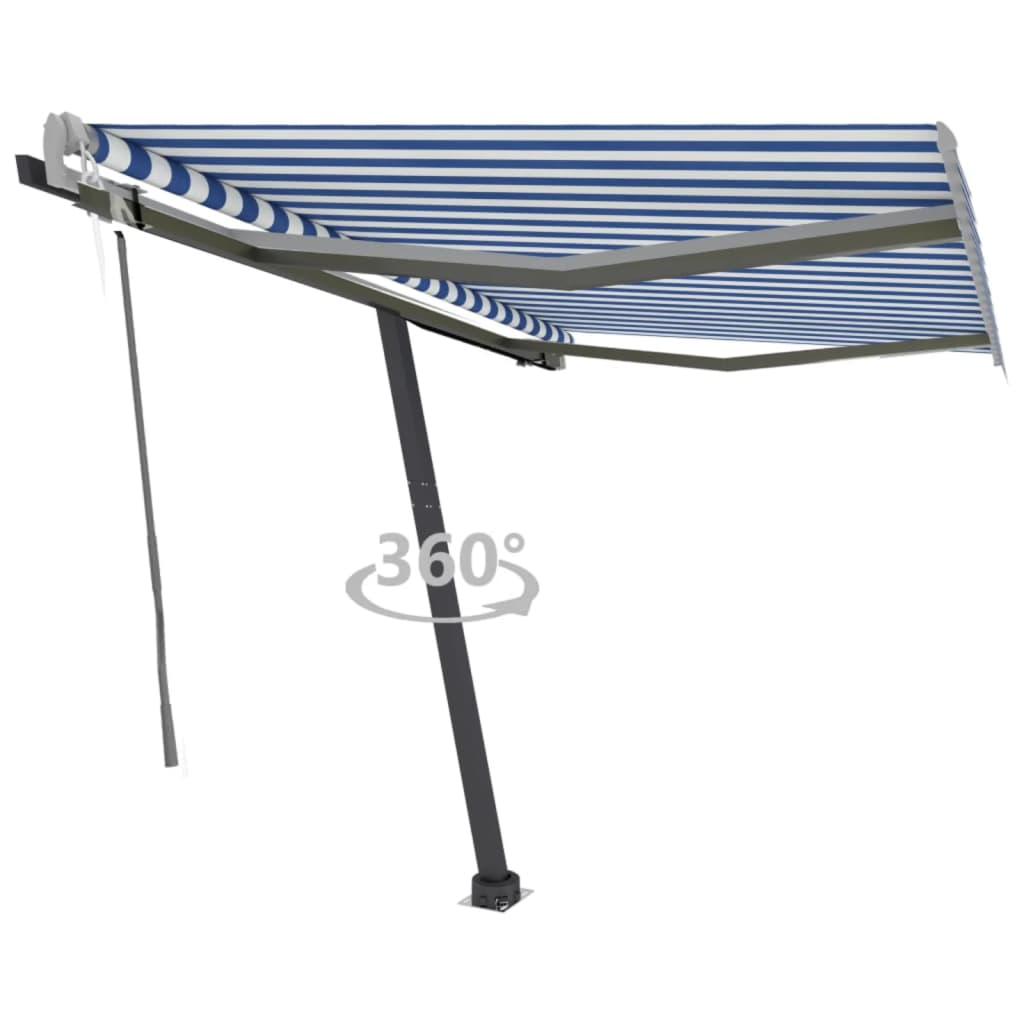 Copertină autonomă retractabilă automat albastru&alb 300x250 cm - Copertine retractabile automate - Decoo