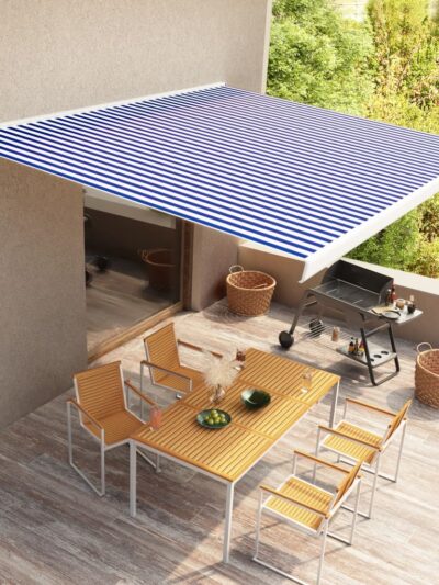 Copertină manuală tip casetă, albastru și alb, 400 x 300 cm - Copertine retractabile - Decoo