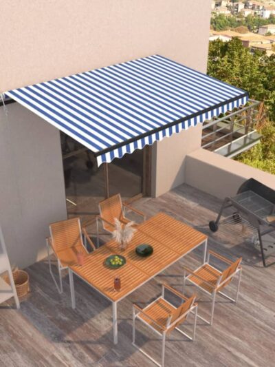 Copertină retractabilă automat, albastru și alb, 400x350 cm - Copertine automate - Decoo