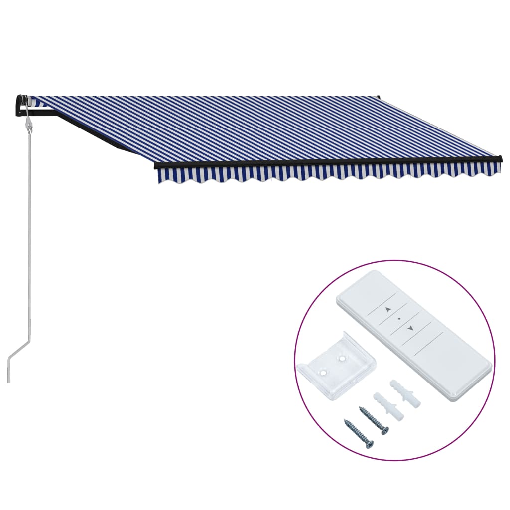 Copertină retractabilă automat, albastru și alb, 450x300 cm - Copertine retractabile automate - Decoo