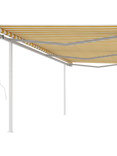 Copertină retractabilă automat, cu stâlpi, galben&alb, 6x3 m - Copertine retractabile automate - Decoo