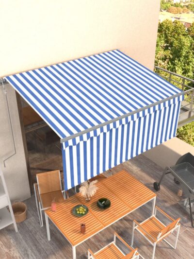 Copertină retractabilă automat cu stor, albastru & alb, 3x2,5 m - Copertine retractabile automate - Decoo