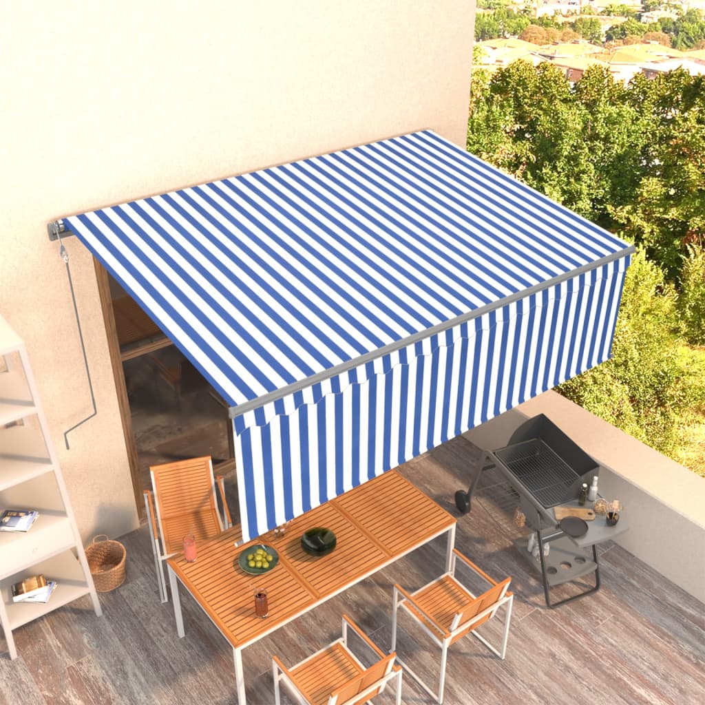 Copertină retractabilă automat cu stor, albastru&alb, 4,5x3 m - Copertine retractabile automate - Decoo