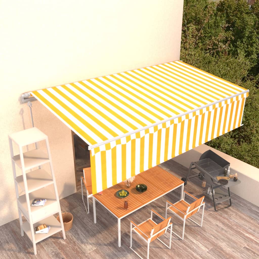 Copertină retractabilă automat cu stor, galben&alb, 6x3 m - Copertine retractabile automate - Decoo